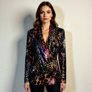 CHRISTOPHER & BANK TEXTURED FAUX WRAP ANIMAL PRINT LONG SLEEVE BLOUSE, MEDIUM